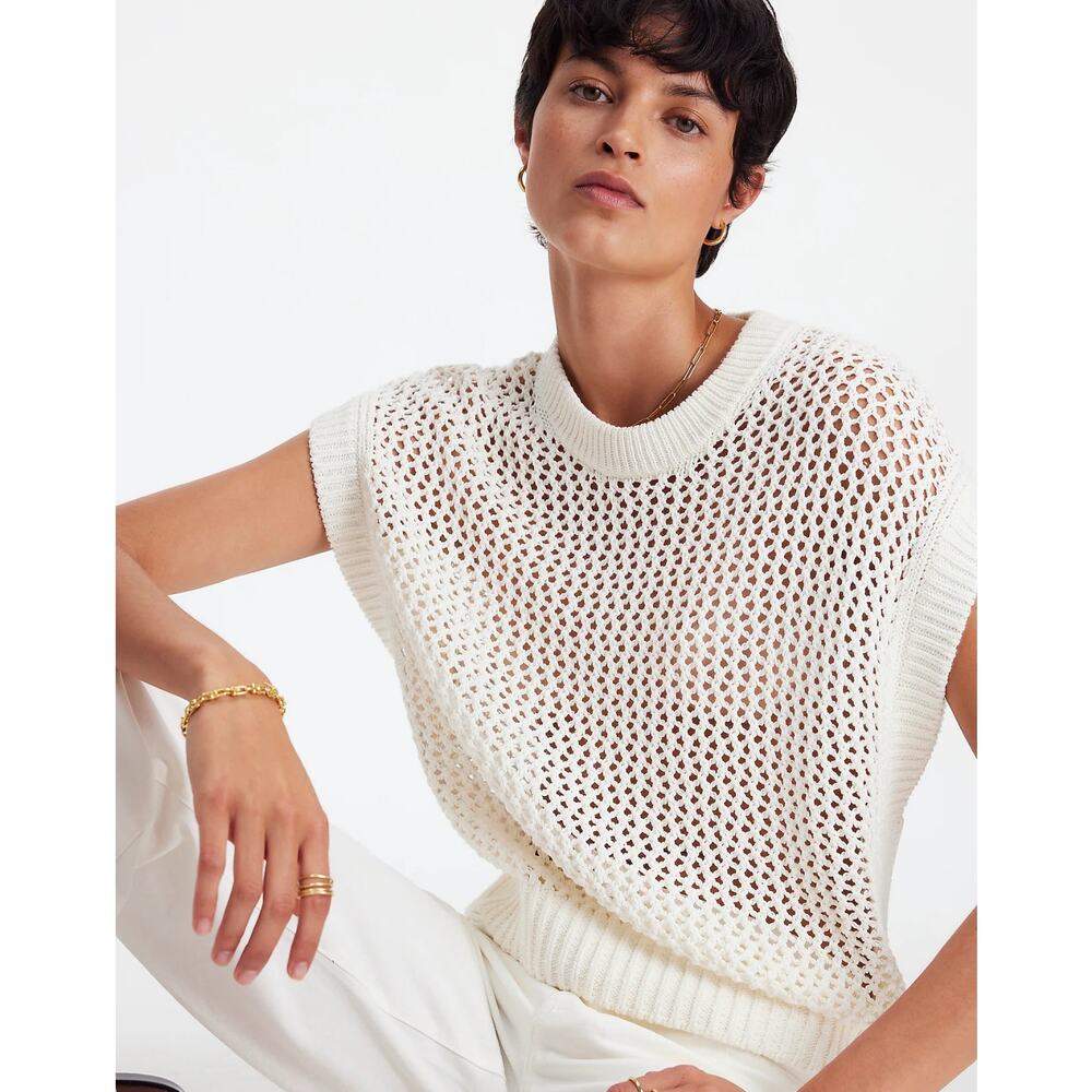 Madewell Cream Open-Knit Sleeveless Sweater